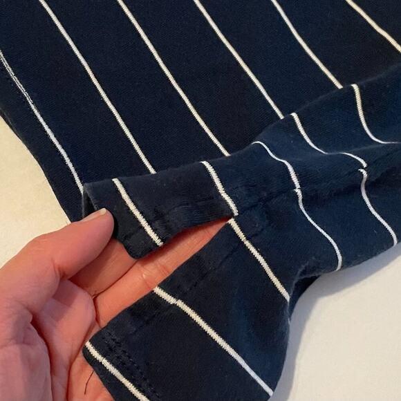 J. Jill Pima Cotton 3/4 Sleeve V-Neck Top Navy White Stripe Pullover, Size L - Picture 3 of 11